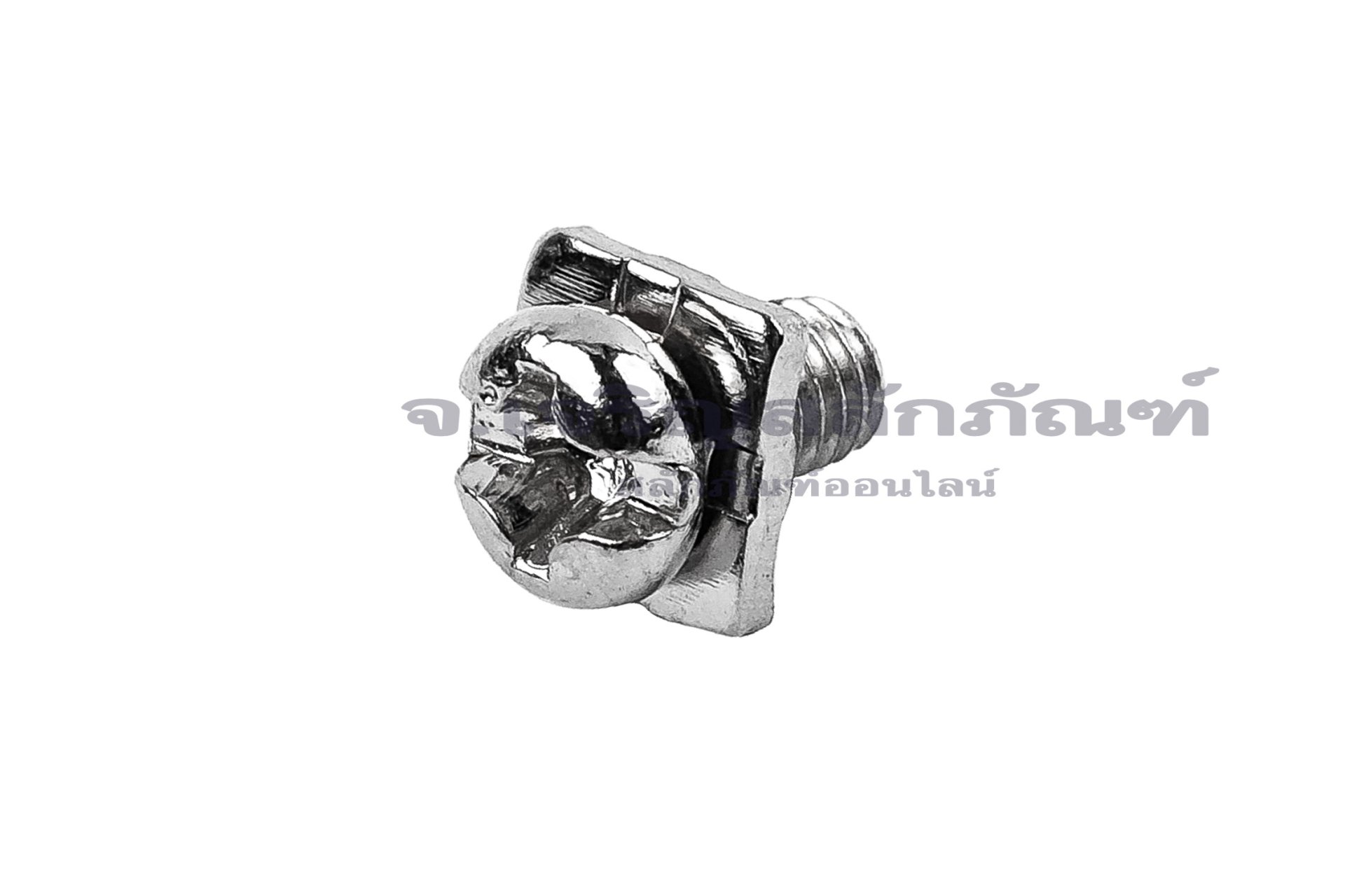 [E] น็อตยึดสายไฟ สแตนเลสชุบนิกเกิ้ล M3.5x6 mm พร้อมแหวนทรงสี่เหลี่ยม ขนาด 6.5x6.5 mm